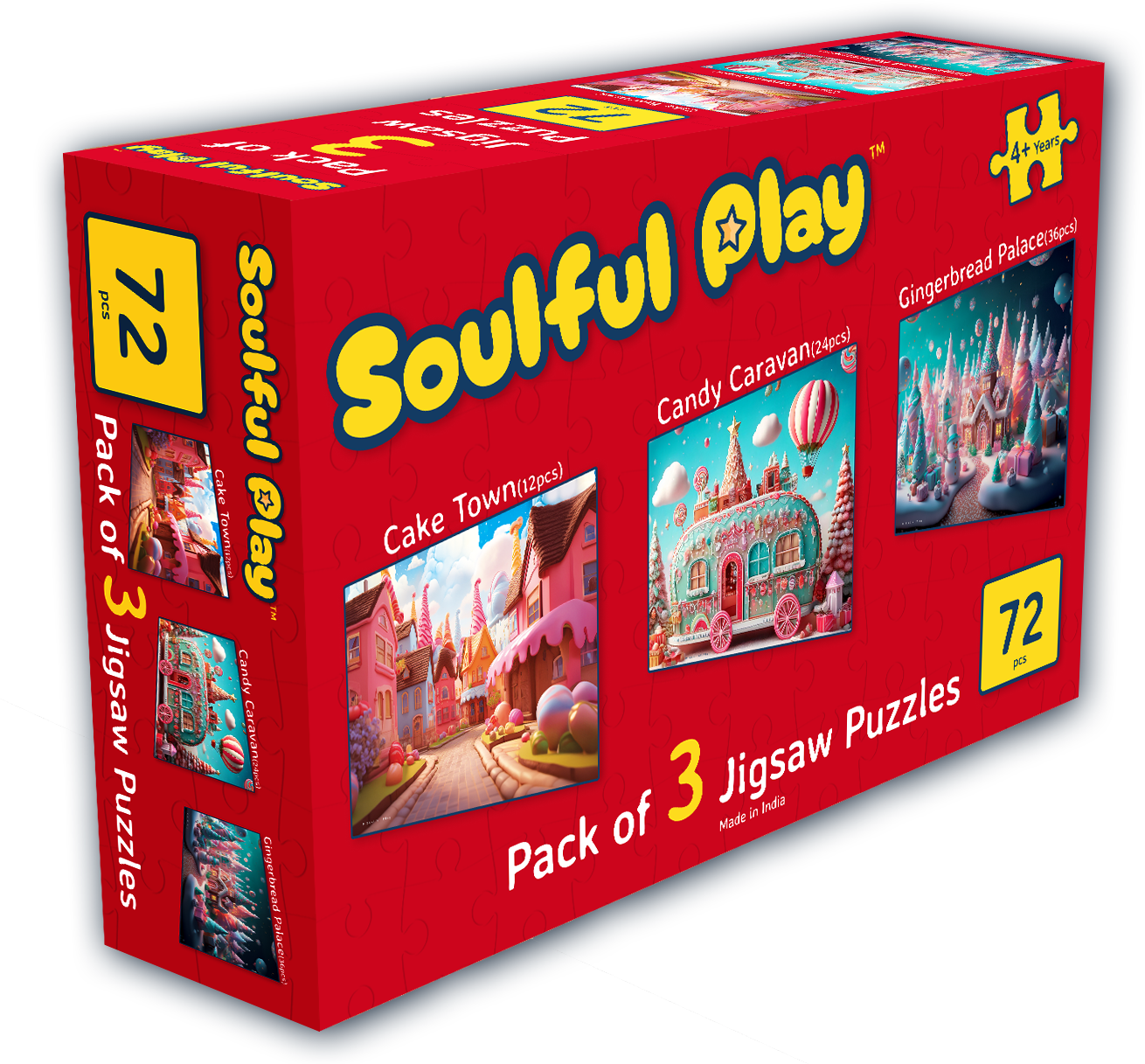 SoulfulPlay–Cake Town, Candy Caravan, Gingerbread Palace - Jigsaw Puzzle Bundle with Story Book - The Adventures of DT - The Great Forest Rescue