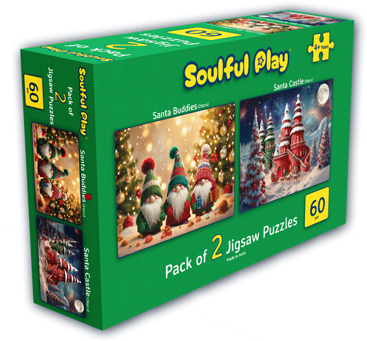 Soulful Play – Santa Buddies & Santa Castle - Jigsaw Puzzle Bundle (Pack of 2) | 24 & 36 Pcs | Age 4+