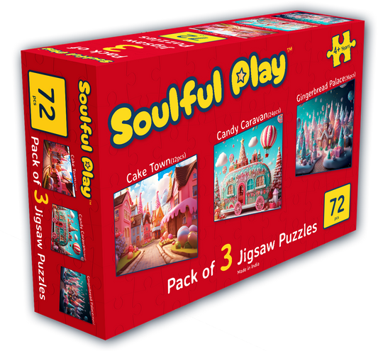 Soulful Play – Cake Town, Candy Caravan, Gingerbread Palace - Jigsaw Puzzle Bundle (Set of 3) | 12, 24 & 36 Pcs | Age 4+
