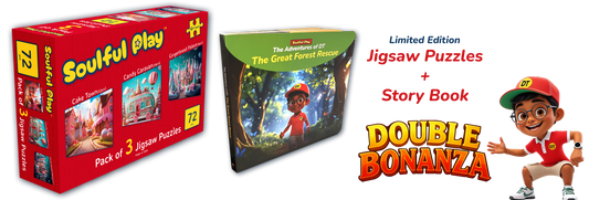 SoulfulPlay–Cake Town, Candy Caravan, Gingerbread Palace - Jigsaw Puzzle Bundle with Story Book - The Adventures of DT - The Great Forest Rescue
