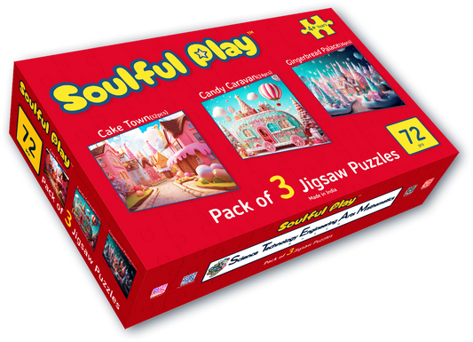 Soulful Play – Cake Town, Candy Caravan, Gingerbread Palace - Jigsaw Puzzle Bundle (Set of 3) | 12, 24 & 36 Pcs | Age 4+