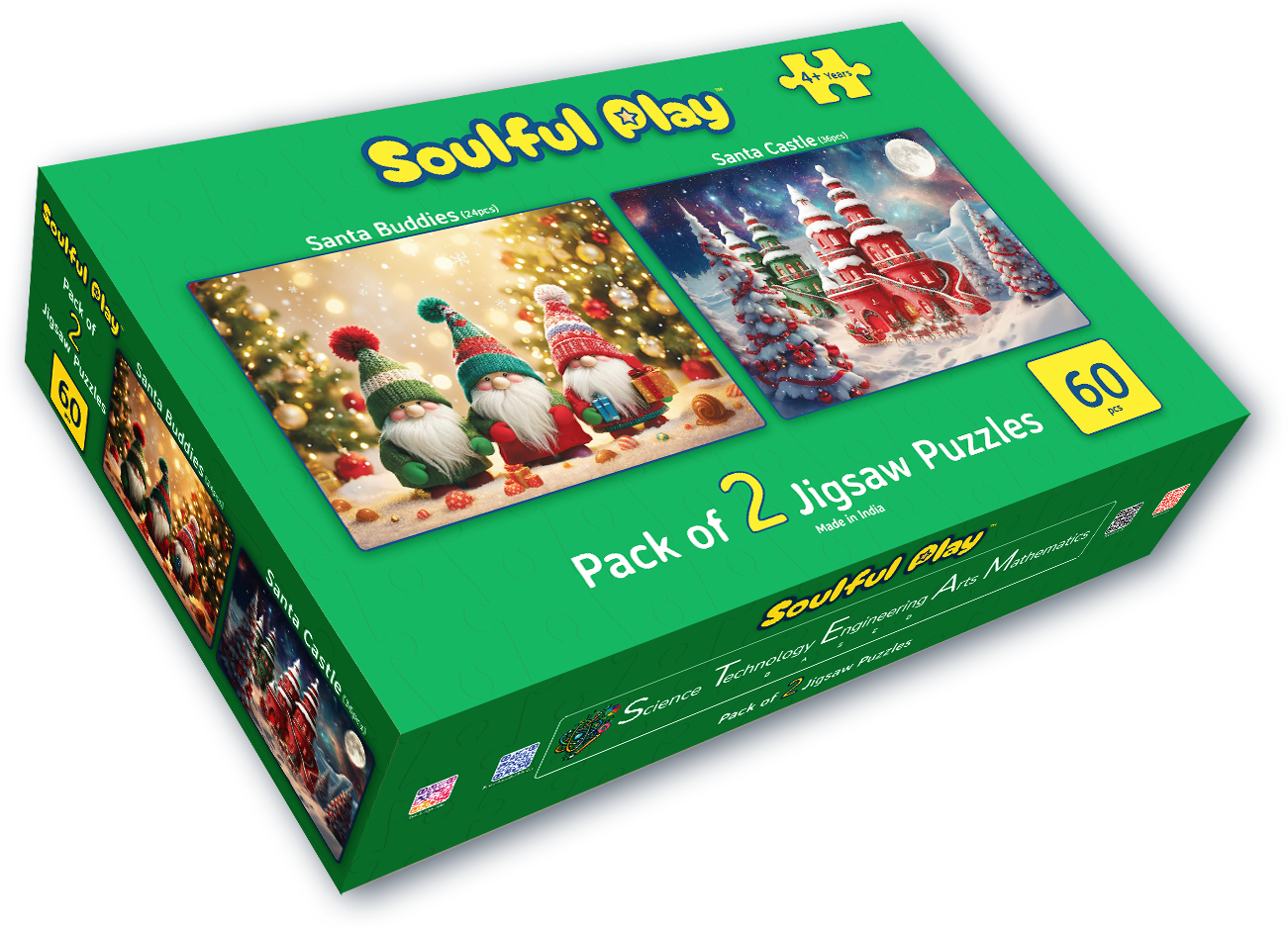 Soulful Play – Santa Buddies & Santa Castle - Jigsaw Puzzle Bundle (Pack of 2) | 24 & 36 Pcs | Age 4+