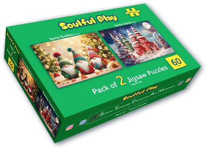 Soulful Play – Santa Buddies & Santa Castle - Jigsaw Puzzle Bundle (Pack of 2) | 24 & 36 Pcs | Age 4+
