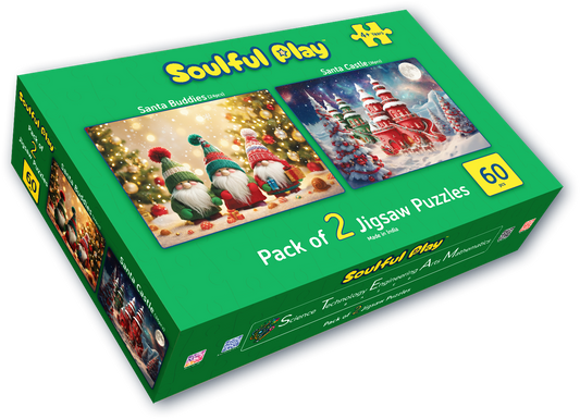 Soulful Play – Santa Buddies & Santa Castle - Jigsaw Puzzle Bundle (Pack of 2) | 24 & 36 Pcs | Age 4+