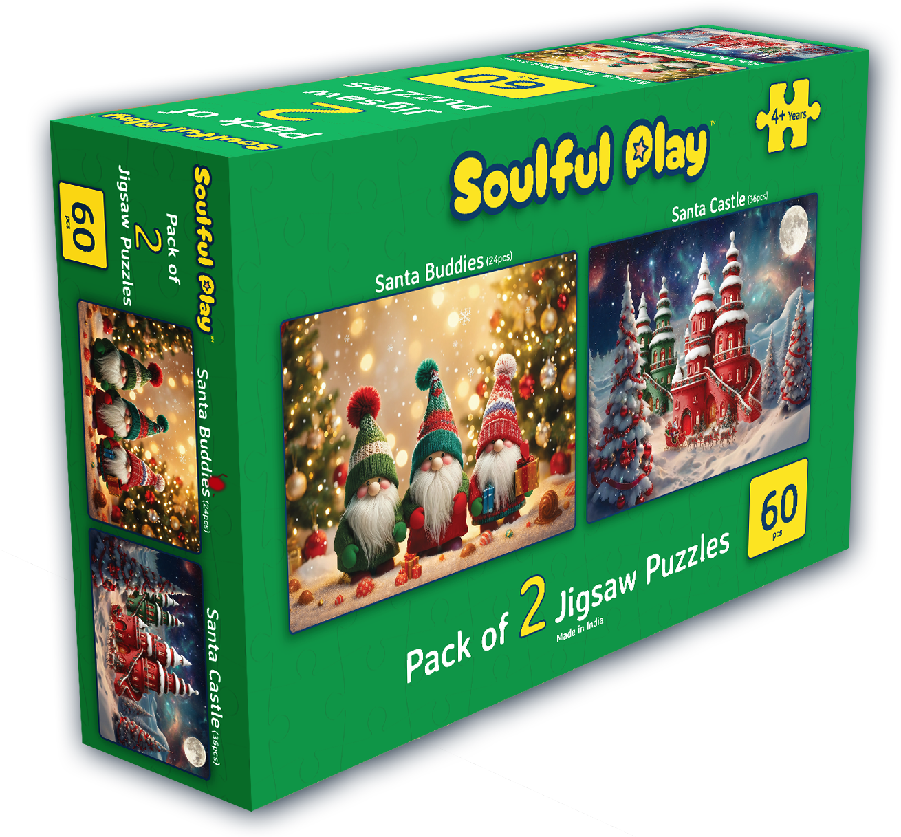 Soulful Play – Santa Buddies & Santa Castle - Jigsaw Puzzle Bundle (Pack of 2) | 24 & 36 Pcs | Age 4+