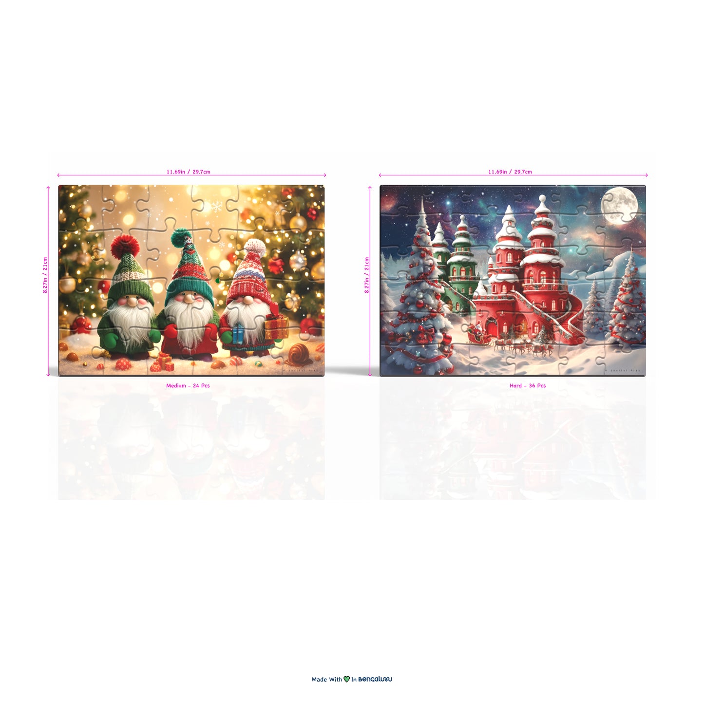 Soulful Play – Santa Buddies & Santa Castle - Jigsaw Puzzle Bundle (Pack of 2) | 24 & 36 Pcs | Age 4+