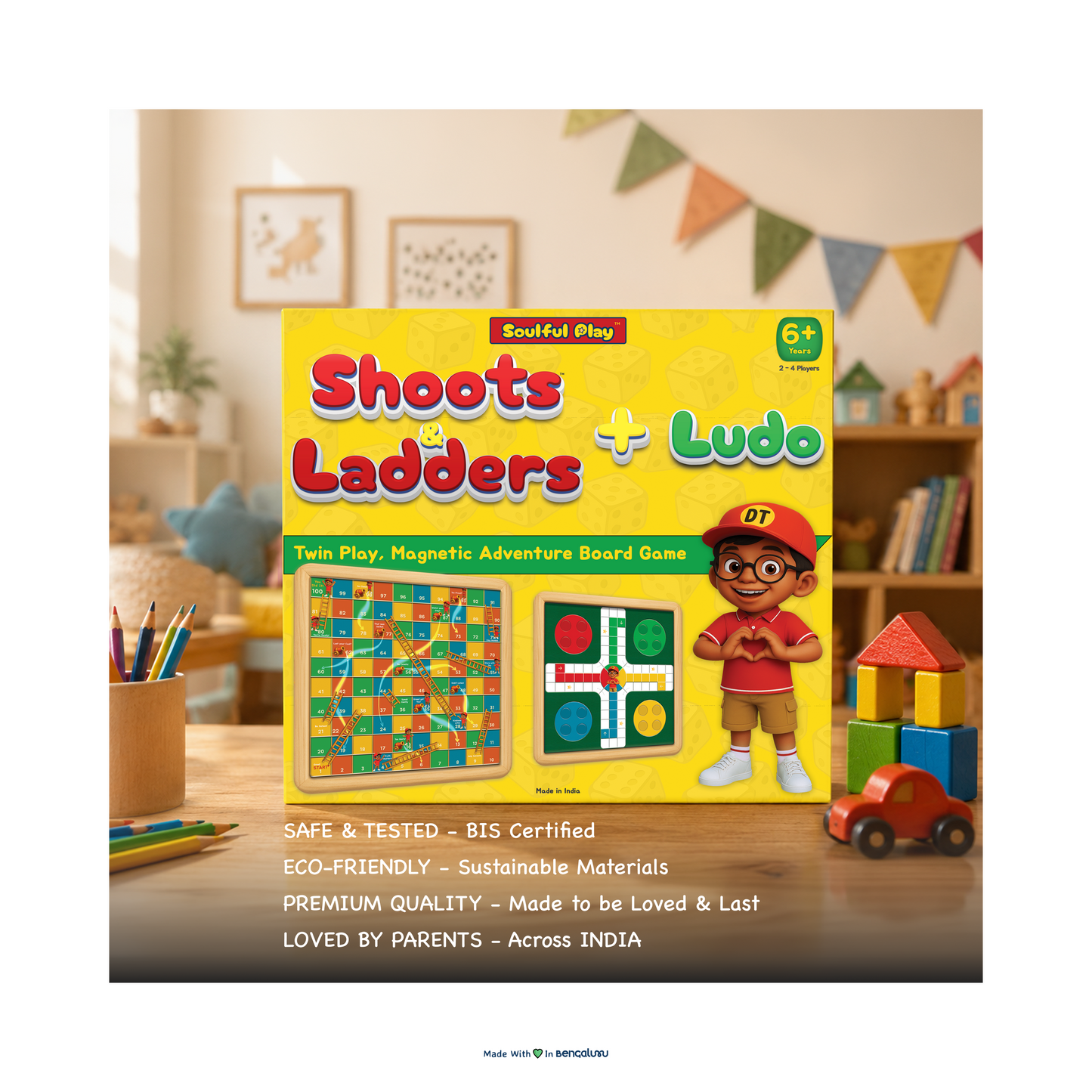 Soulful Play – Shoots and Ladders + Ludo - A Premium Magnetic 2-in-1 Board Game