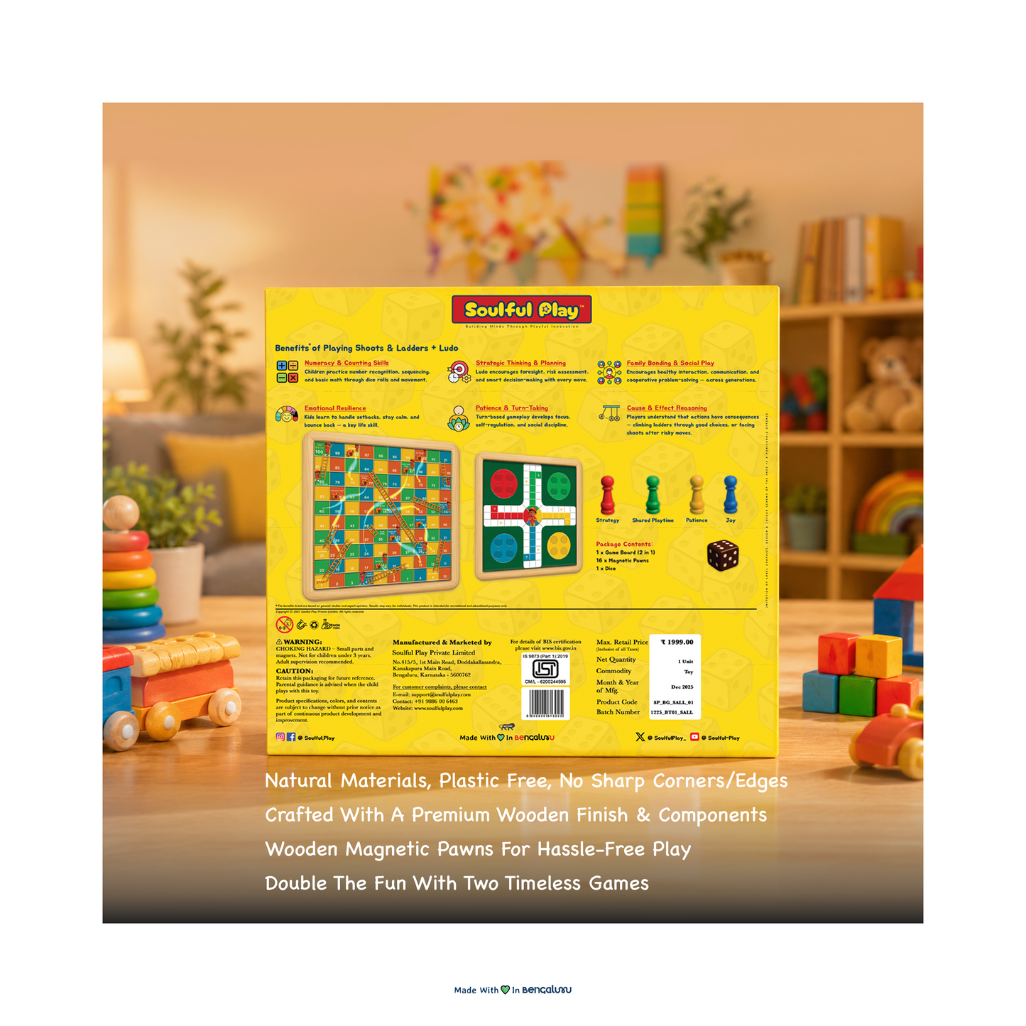 Soulful Play – Shoots and Ladders + Ludo - A Premium Magnetic 2-in-1 Board Game