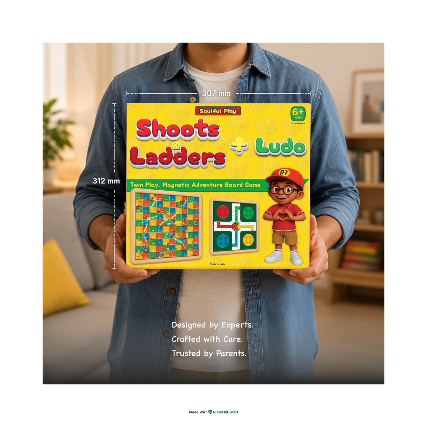 Soulful Play – Shoots and Ladders + Ludo - A Premium Magnetic 2-in-1 Board Game