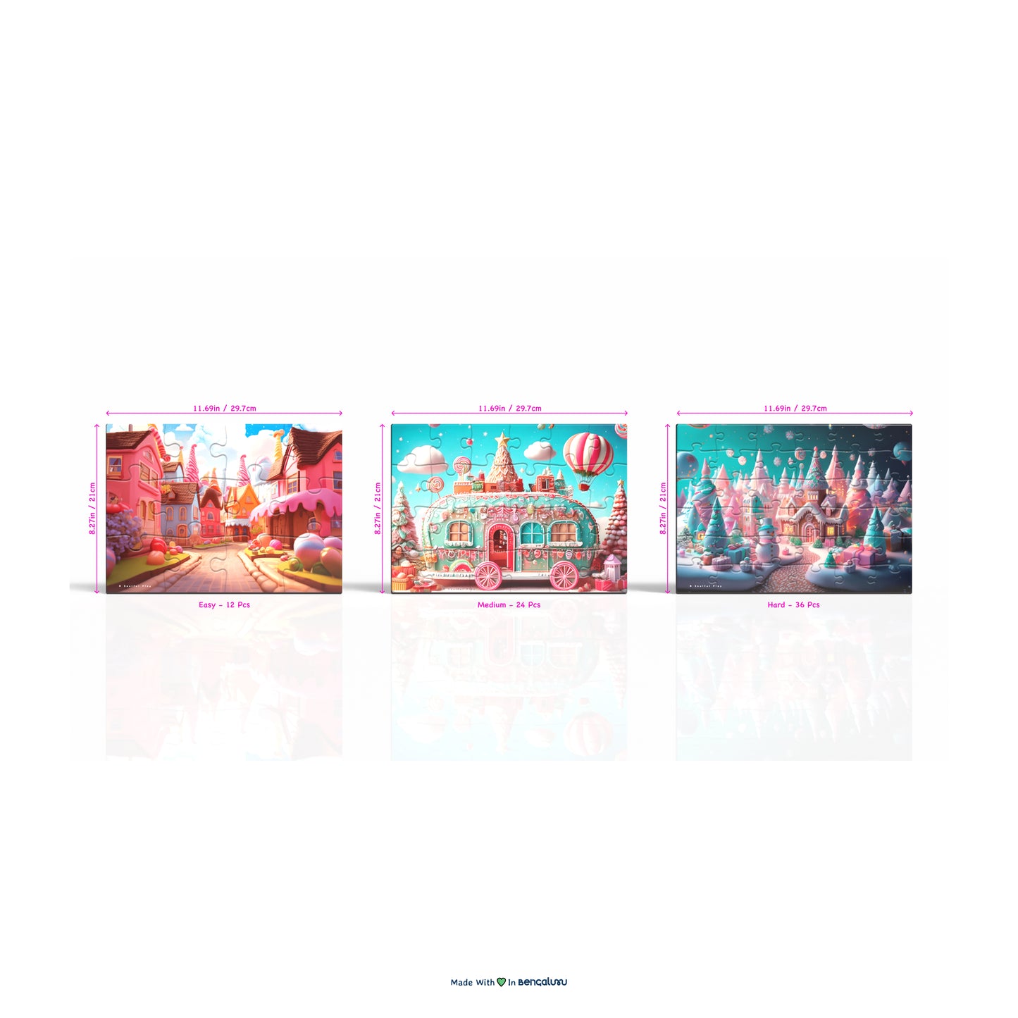 Soulful Play – Cake Town, Candy Caravan, Gingerbread Palace - Jigsaw Puzzle Bundle (Set of 3) | 12, 24 & 36 Pcs | Age 4+